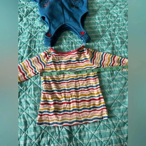 Disney Junior Minnie Girl 12 m Overalls 2 pc Blue with striped long Sleeve top - Picture 7 of 11